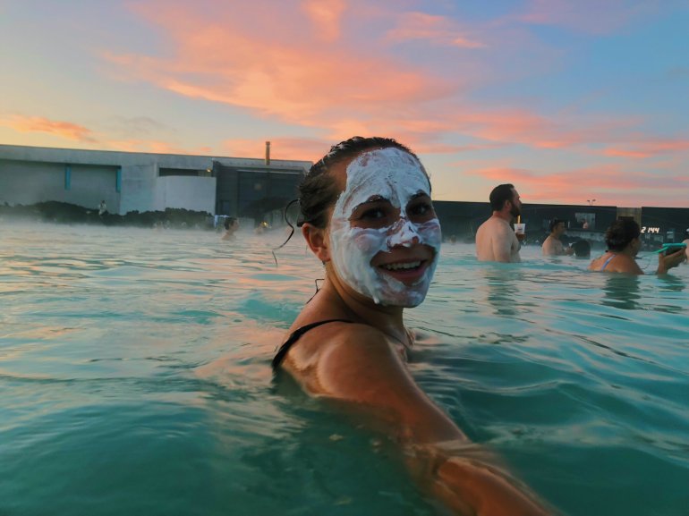 blue lagoon, sunset, face mask, spa, hot spring